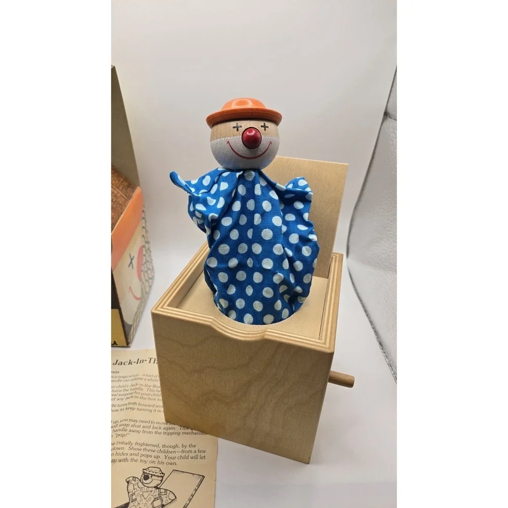 Vintage 1984 Toys To Grow On Musical Jack in the Box Wood Toy Italy w/ Box